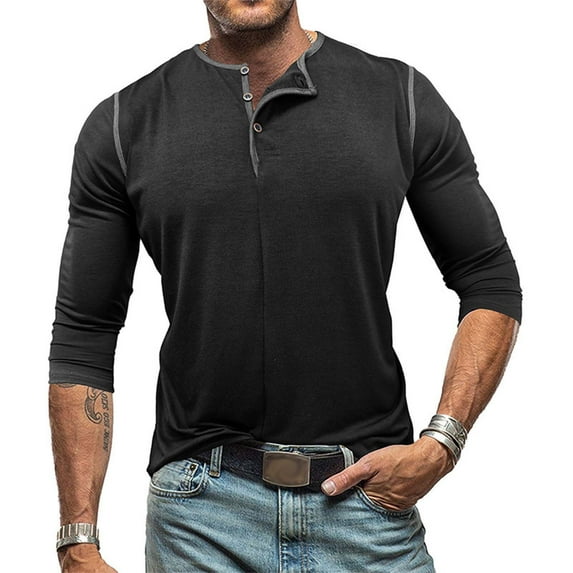 Donemore Men's Autumn Winter Solid Color Buttoned Half-Zip Long Sleeve Round Neck Shirt Casual Fashion Versatile Design Simple Business Casual Men's Wear
