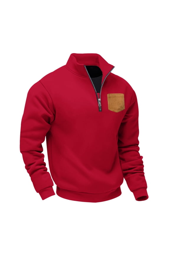 Men's Autumn Winter Solid Color Half-Zip Fleece Sweatshirt, Long Sleeve Stand Collar Casual Upper Wear, Simple Versatile Warm Design, Soft Comfortable Men's Clothing