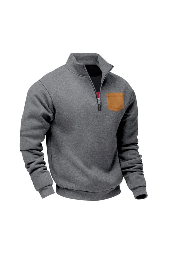 Men's Autumn Winter Solid Color Half-Zip Fleece Sweatshirt, Long Sleeve Stand Collar Casual Upper Wear, Simple Versatile Warm Design, Soft Comfortable Men's Clothing