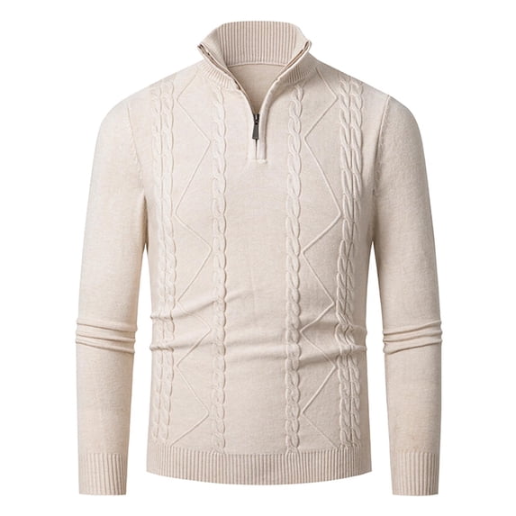 Donemore Men's Autumn Winter Turn-down Collar Pullover Knit Sweater, Solid Color Thermal Long Sleeve Top, Casual Business Casual Style