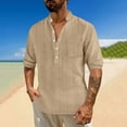 thumbnail image 1 of Donemore Men's Bamboo Linen Relaxed Fit Long Sleeve Shirt Button Stand Collar Breathable Pocket Casual Top Stylish Business Casual Style, 1 of 9