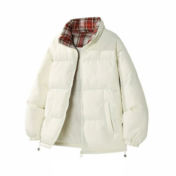 Donemore Men's Big & Tall Thermal Insulated Heavyweight Quilted Jacket with Stand Collar, Zip Front, Multiple Pockets, Check Print, Polyester Winter Coat