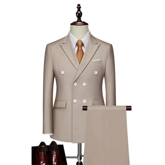 Donemore Men's Business Casual Double Breasted Button Notch Lapel Suit Set with Long Sleeve Jacket and Trousers, Multi-Pocket Design, Versatile Minimalist Office Wear Style