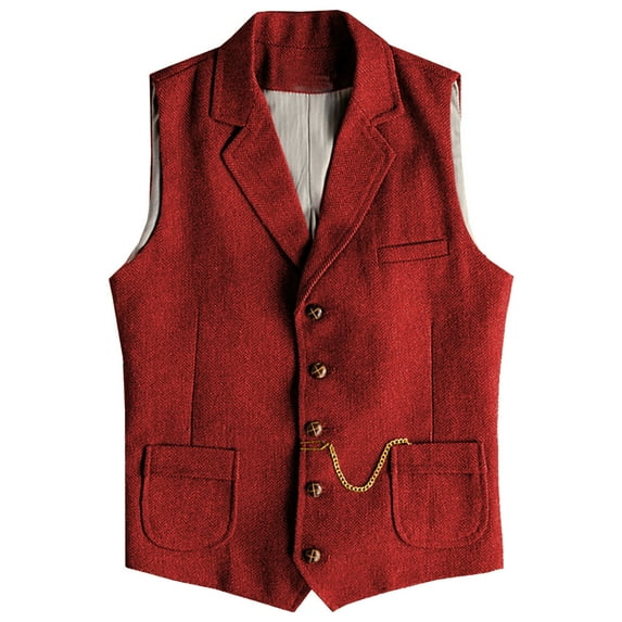 Donemore Men's Business Casual Solid Color Lapel Single-Breasted Suit Vest Waistcoat Classic Tailoring Slim Fit for Commuting Workplace Daily Wear