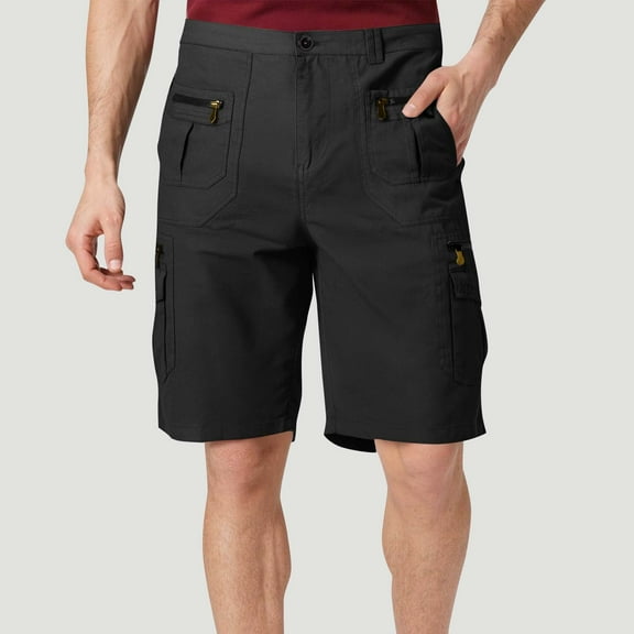 Donemore Men's Cargo Capri Pants Solid Color Multiple Pockets with Zipper and Button Closure Casual Utility Style