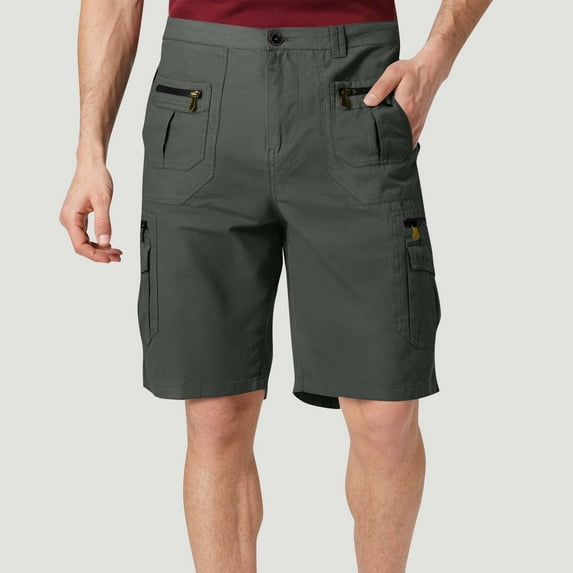 Donemore Men's Cargo Capri Pants Solid Color Multiple Pockets with Zipper and Button Closure Casual Utility Style