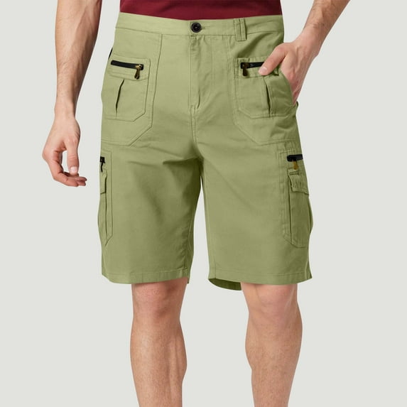 Donemore Men's Cargo Capri Pants Solid Color Multiple Pockets with Zipper and Button Closure Casual Utility Style