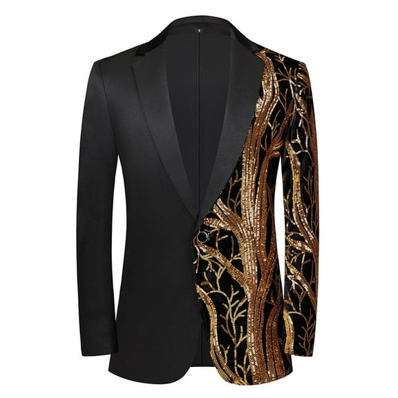 Donemore Men's Casual Blazer with 3D Square Sequins Button Front Dance Fashion Lightweight Polyester Jacket