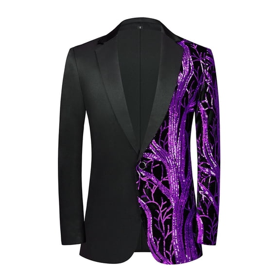 Donemore Men's Casual Blazer with 3D Square Sequins Button Front Dance Fashion Lightweight Polyester Jacket