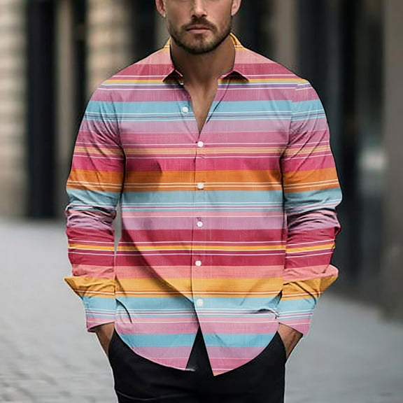 Donemore Men's Casual Business Long Sleeve Shirt with Multi-color Geometric Print Trendy Fashion Design Stylish Versatile Comfortable Top