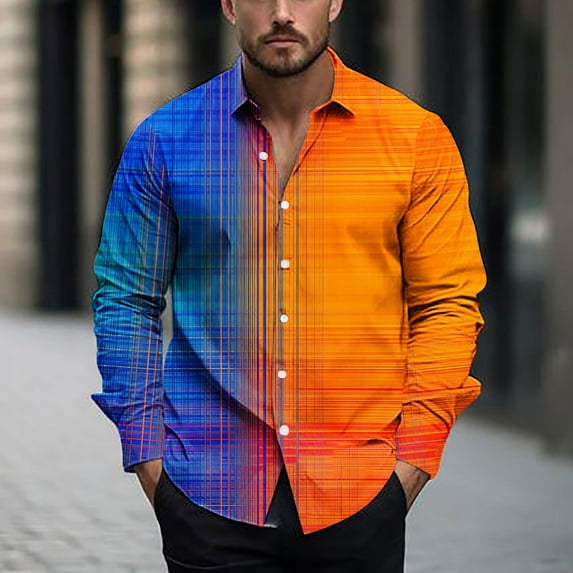 Donemore Men's Casual Business Long Sleeve Shirt with Multi-color Geometric Print Trendy Fashion Design Stylish Versatile Comfortable Top