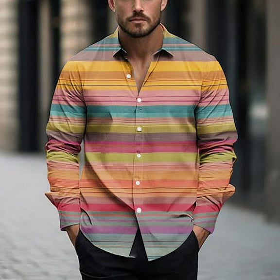 Donemore Men's Casual Business Long Sleeve Shirt with Multi-color Geometric Print Trendy Fashion Design Stylish Versatile Comfortable Top