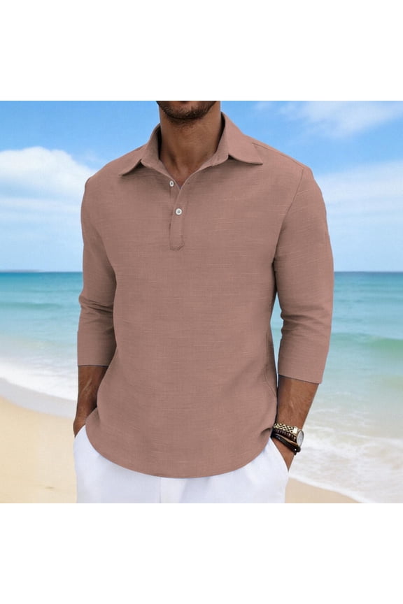 Men's Casual Button Down Notched Lapel Three-Quarter Sleeve Shirt for Vacation Resort Style