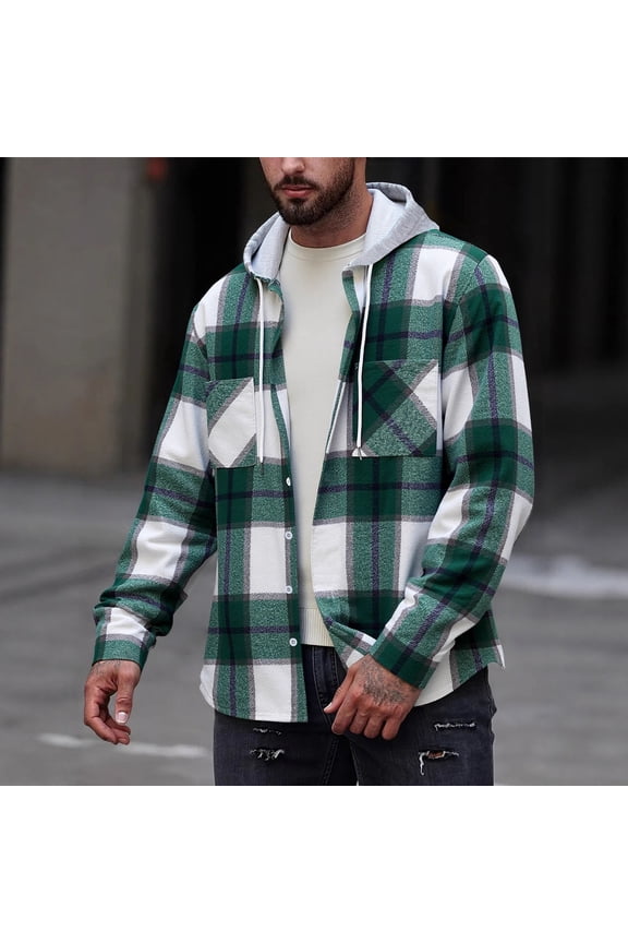 Men's Casual Checkered Print Long Sleeve Hooded Button-Up Cardigan Jacket, Fashion Check Design, Relaxed Fit Men's Outerwear