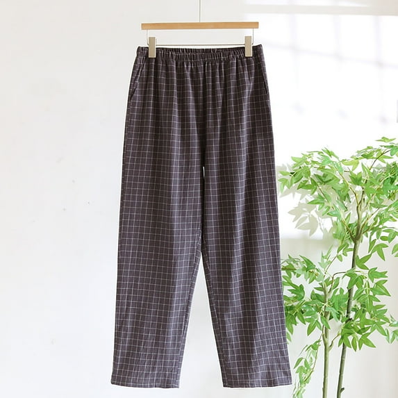 Donemore Men's Casual Cotton Pajama Pants with Elastic Waist & Drawstring, Solid Color Straight Leg Lounge Pants for Home Comfort