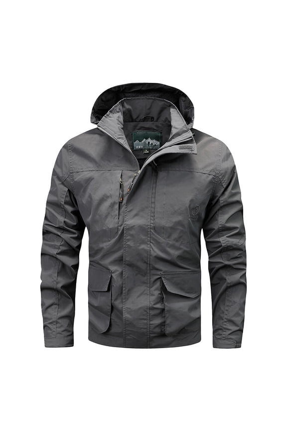 Men's Casual Fashion Solid Color Long Sleeve Hooded Zipper Pocket Jacket | Long Sleeve Solid Color Minimalist Design | Comfortable Versatile Daily Trendy Men's Outerwear