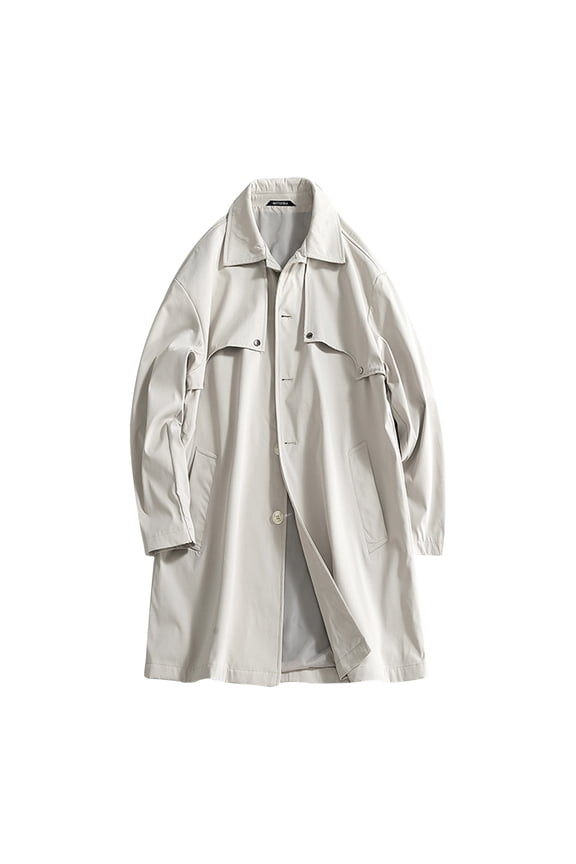 Men's Casual Fashion Solid Color Notched Lapel Rivet Decoration Multi-Pocket Overcoat Long Windproof Warm Coat Simple Urban Trendy Men's Clothing