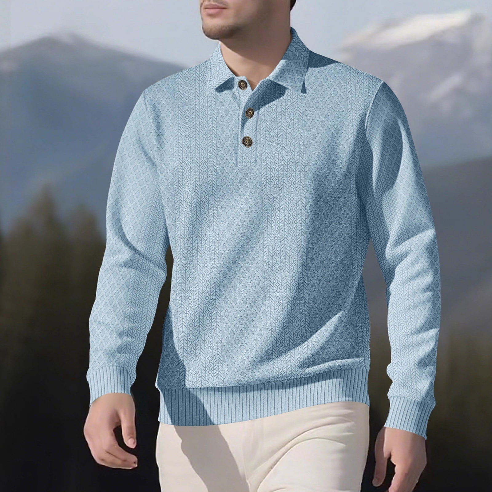 Donemore Men's Casual Fashion Solid Jacquard Long Sleeve Button Down ...