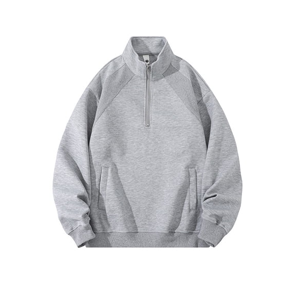 Donemore Men's Casual Fashionable Half Zip Stand Collar Pullover Shirt with Pocket Long Sleeve