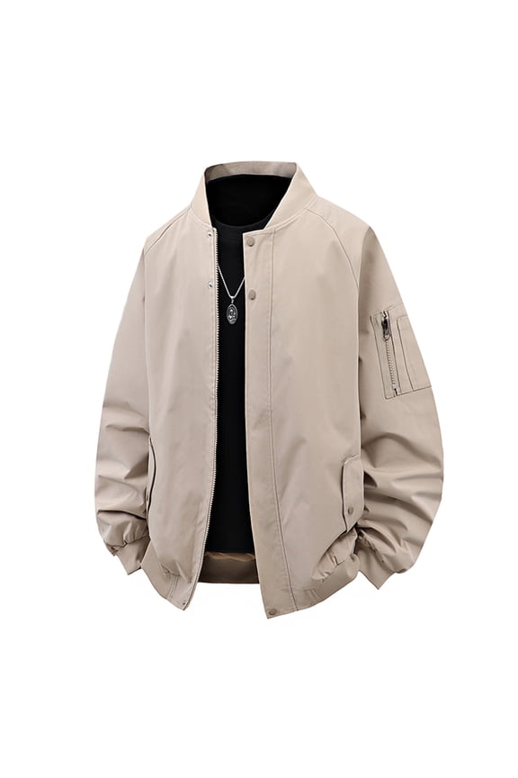 Men's Casual Flight Jacket with Pockets Lightweight Polyester Zipper Outerwear