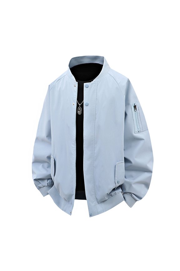 Men's Casual Flight Jacket with Pockets Lightweight Polyester Zipper Outerwear