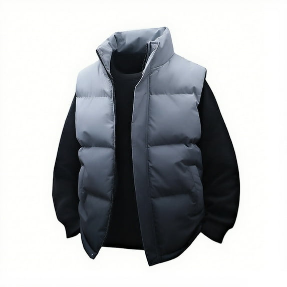 Donemore Men's Casual Gradient Sleeveless Stand Collar Zipper Vest Cotton Jacket - Large Size Multi-Pocket Trendy Design Urban Outdoor Style Padded Coat