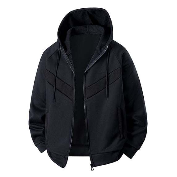Donemore Men's Casual Hooded Zip-Up Sweatshirt with Contrast Panels and Pockets Modern Streetwear Jacket