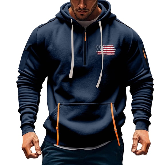 Donemore Men's Casual Hoodie Solid Color Half-Zip Drawstring Pockets Long Sleeve Japanese Fabric Sporty Loose Fit