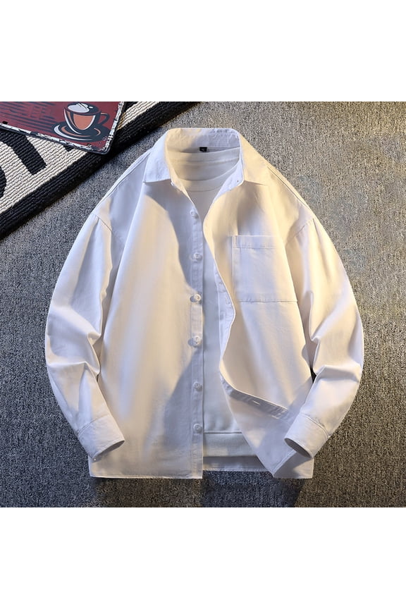 Men's Casual Jacket Windbreaker Snap Button Pocket Stand Collar Oxford-Weave Cloth Long Sleeve Coat
