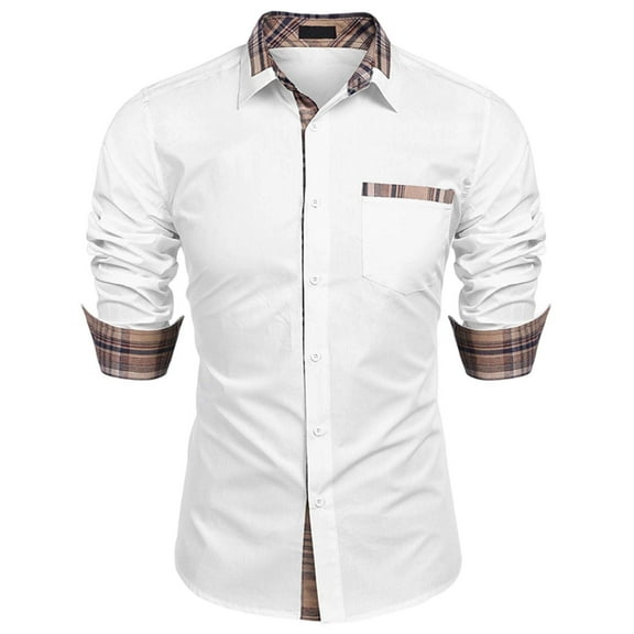 Donemore Men's Casual Long Sleeve Button-Down Collar Shirt T-Shirt Top with Color Block Design for Autumn Winter Comfortable Business Style