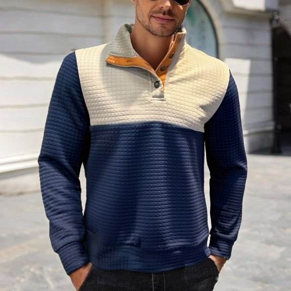 Donemore Men's Casual Long Sleeve Shirt Solid Color Button-Up Jacquard Check Design Breathable Polyester Fashion Casual Wear