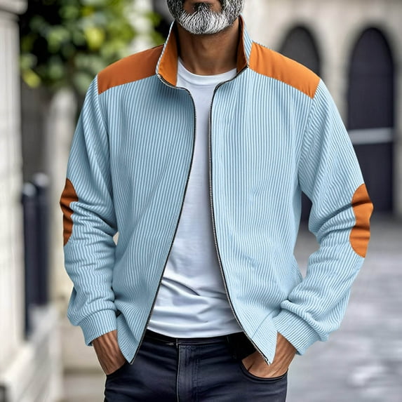 Donemore Men's Casual Long Sleeve Stand Collar Zipper Pocket Solid Color Jacket Business Casual Style Simple Comfortable Versatile Men's Outerwear