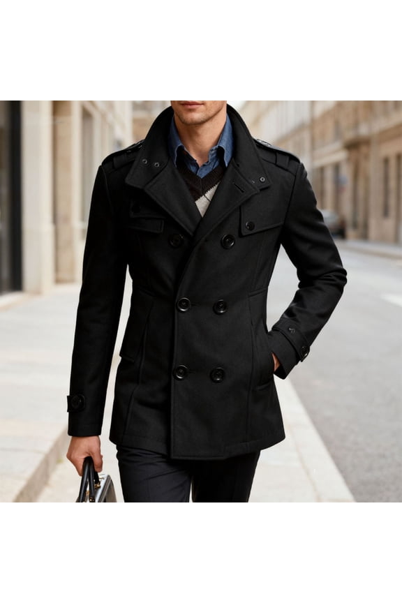 Men's Casual Notched Lapel Buttoned Coat with Pockets Modern Slim Fit Overcoat