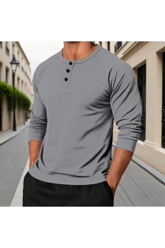 Men's Casual Shirt with Raglan Sleeve Button Front Round Neck Pullover Top Casual Fit Daily Wear Stylish Apparel