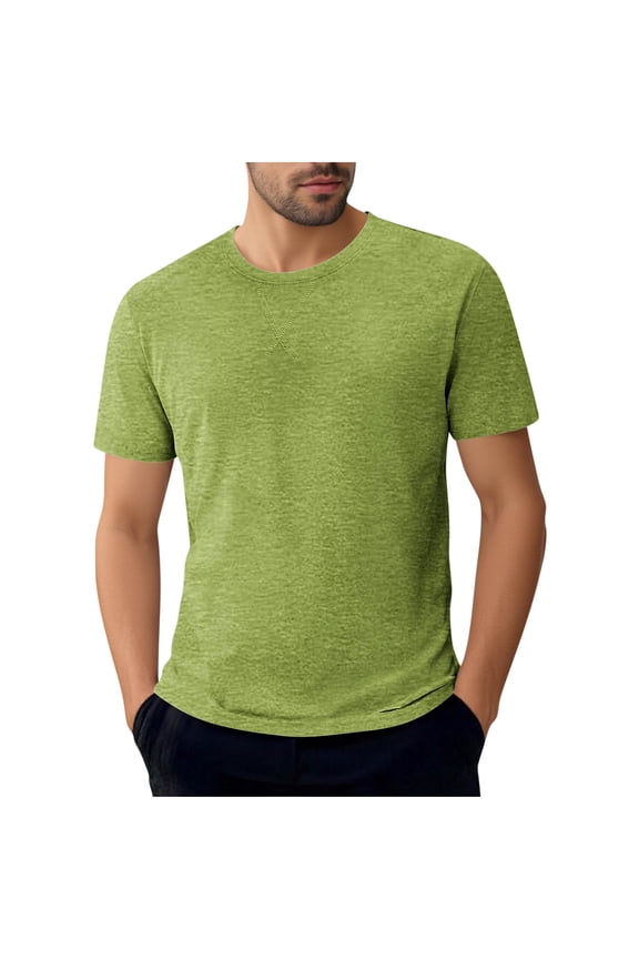 Men's Casual Short Sleeve Shirt Round Neck Crossover Design Pure Color Modern Fit