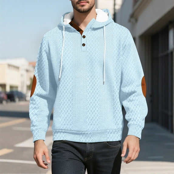 Donemore Men's Casual Solid Color Jacquard Hooded Jacket Lightweight Windbreaker Button-Up Long Sleeve Polyester Coat