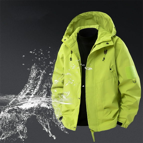 Donemore Men's Casual Solid Color Long Sleeve Hooded Windproof Waterproof Outdoor Jacket with Zipper Pockets, Breathable Multi-Purpose Outdoor Coat, Stylish Versatile Men's Clothing