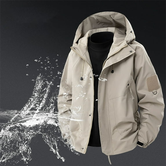Donemore Men's Casual Solid Color Long Sleeve Hooded Windproof Waterproof Outdoor Jacket with Zipper Pockets, Breathable Multi-Purpose Outdoor Coat, Stylish Versatile Men's Clothing