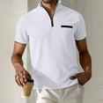 thumbnail image 1 of Donemore Men's Casual Solid Color Stand Collar Zipper Short Sleeve T-Shirt, Summer Fashion Minimalist Top, Versatile Comfortable Breathable Men's Shirt, 1 of 3