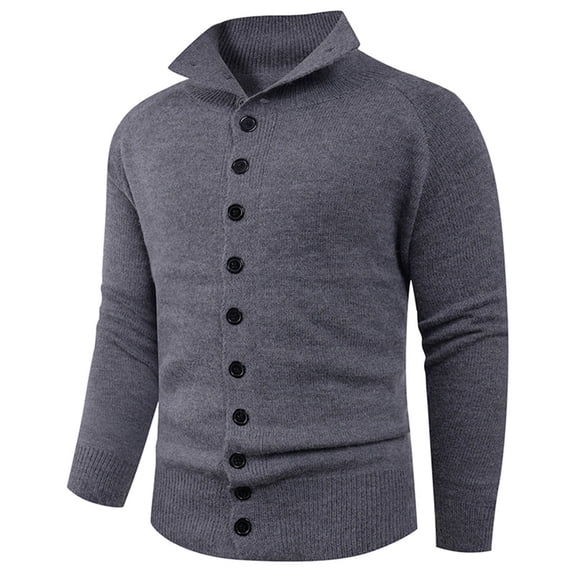 Donemore Men's Casual Stretch Knit Cardigan Solid Color Button Front Long Sleeve Stand Collar Sweater
