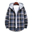 thumbnail image 1 of Donemore Men's Checkered Print Hooded Casual Jacket - Relaxed Fit Long Sleeve Button Front Drawstring Design Fashionable Outerwear, 1 of 4