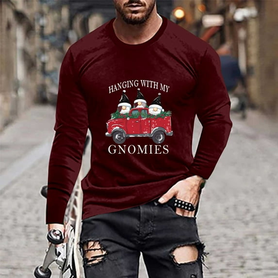 Donemore Men's Christmas Reindeer Print Casual Long Sleeve Shirt Soft Polyester-Cotton Blend Loose Fit Top for Holiday & Daily Wear