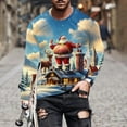 thumbnail image 1 of Donemore Men's Christmas Themed Print Round Neck Pullover T-Shirt Long Sleeve Casual Top with Soft Comfortable Fabric for Holiday Season Outfits, 1 of 5