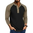thumbnail image 1 of Donemore Men's Color Block Button-Up Long Sleeve Raglan T-Shirt Knit Cotton Casual Top, 1 of 6