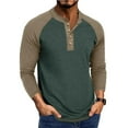thumbnail image 1 of Donemore Men's Color Block Button-Up Long Sleeve Raglan T-Shirt Knit Cotton Casual Top, 1 of 6