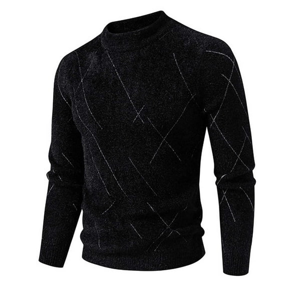 Donemore Men's Color Block Elastic Knit Sweater Long Sleeve Casual Thermal Pullover Fashionable Contrast Design Comfortable Versatile Men's Clothing