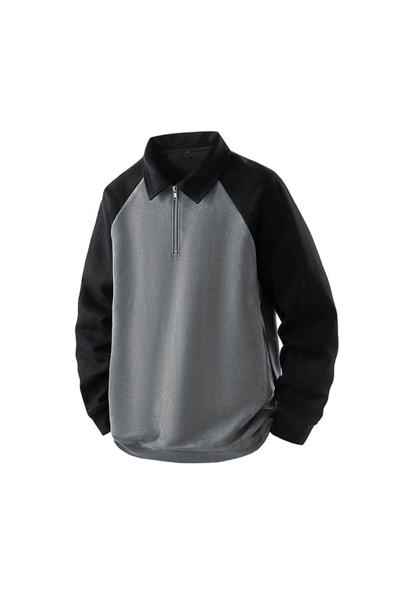 Men's Color Block Half-Zip Collar Sweatshirt Casual Long Sleeve Polyester Pullover Shirt