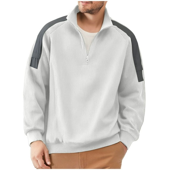 Donemore Men's Corduroy Hoodie Solid Color Stand Collar Quarter-Zip Long Sleeve Casual Pullover Top