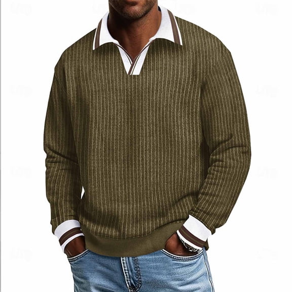 Donemore Men's Corduroy Long Sleeve Pullover Shirt with Button Down Collar Casual Comfort Fit