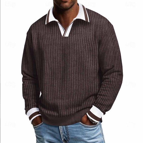 Donemore Men's Corduroy Long Sleeve Pullover Shirt with Button Down Collar Casual Comfort Fit